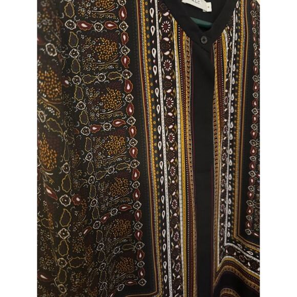 A.L.C. Franco 100% Silk in Brown Multi Button Front Top 8 - Picture 7 of 8